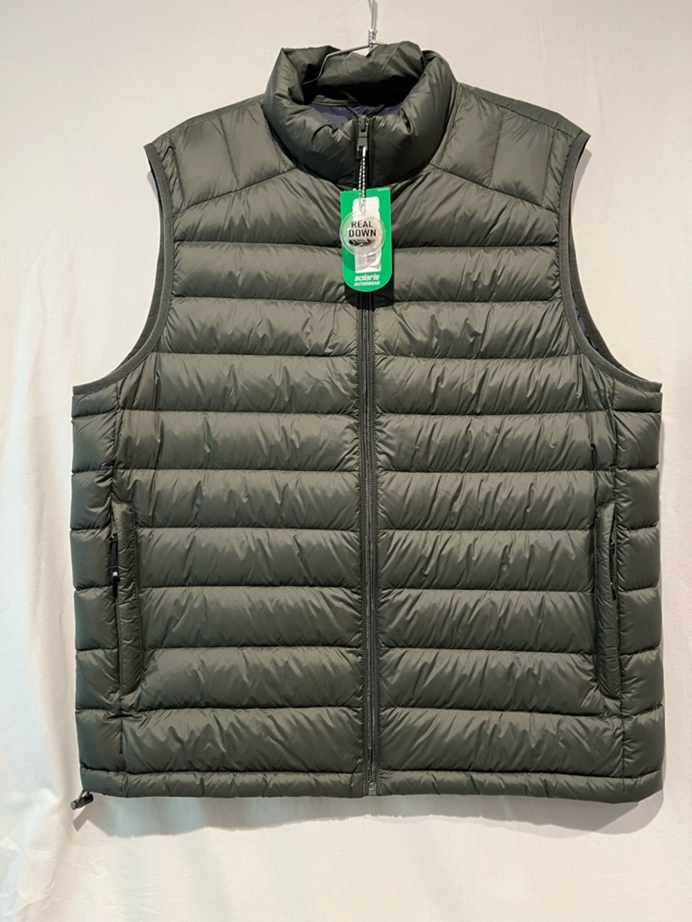Solaris Real Down Olive Puffer Vest Full Zip Lightweight Packable Size L